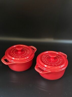 Staub Red Mini Cocottes - Pair of Glossy Enamel Ramekins